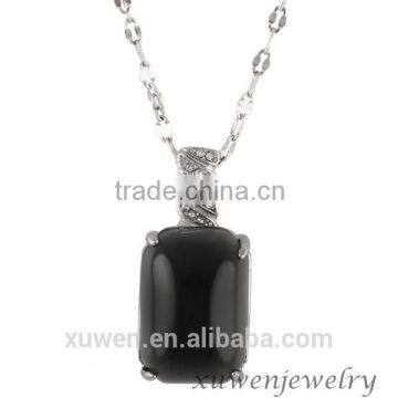 Womens Silver Black Agate Stainless Steel Necklace With CZ