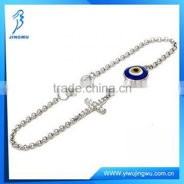 2014 Fashion Jewelry Cross Design Bark Blue Evil Eye Silver Bracelet