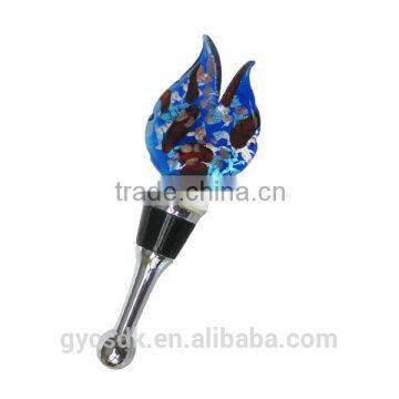 Novelty Flame Shaped Silver Foil Colorful Lampworking Glass Red Wine Stopper photo-2