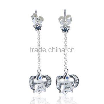 Long Fashion Design Raw Material Engraved Hanging Pave Diamond Earrings photo-5