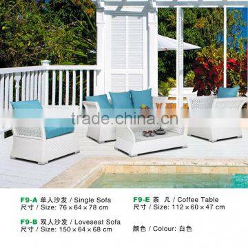 rattan coffee table and sofa in white colour