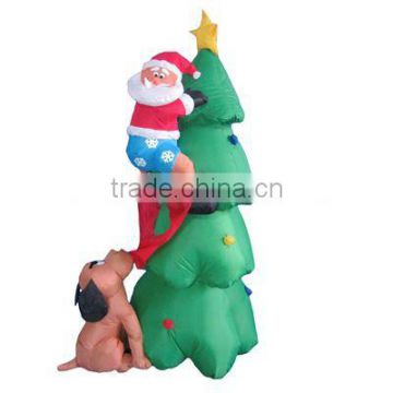 180cm Dog Chasing Santa up Christmas Tree Inflatable with Lights