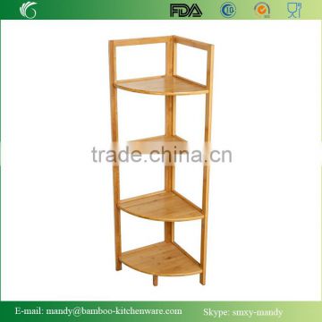 4-Tier Bamboo Rack Display Shelf, Bamboo Corner Storage Shelf, Collapsible Display Shelf