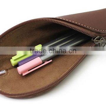 Portable leather pen holder zipper pencil cases for students