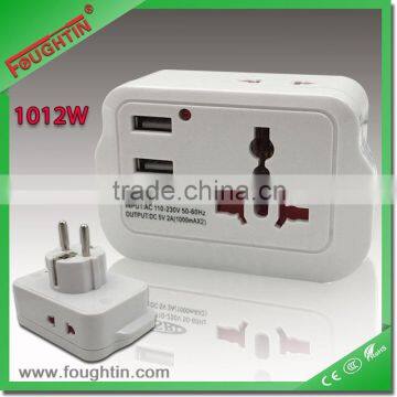 Good design 13A multi socket and two 2.0A USB adaptor with neon world travel socket