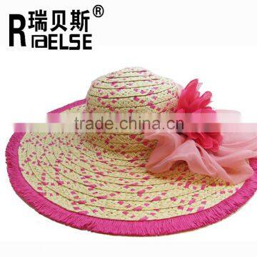 fashion beach wide brim straw hat with flower for women