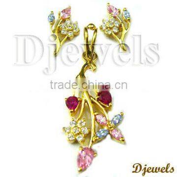 Natural Pink CZ Diamond Pendant Sets, Diamond Pendant Sets, Diamond Gold Pendant Sets