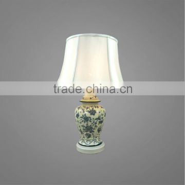 Powder Coating Metal Base Printing Ceramic Body With Fabric Lampshade Modern Bedside Table Lamp