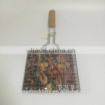 Barbecue Grill Rack Stainless Steel Non-stick BBQ Grilling Basket Tools With Wooden Handle photo-3