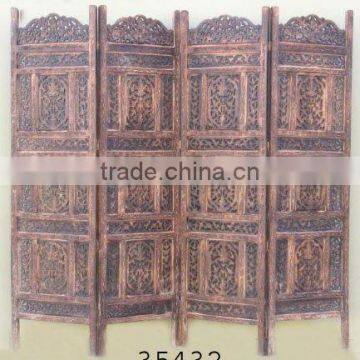 Exporter of 4 Pannel Screen Carved Wooden Room Divider