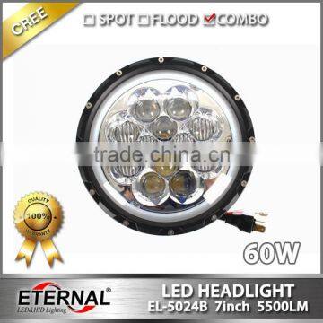 60W round 7inch LED headlight replacement for offroad Jeep Wrangler TJ JK CJ YJ 4x4 vehicles Ford Harley motorcycle