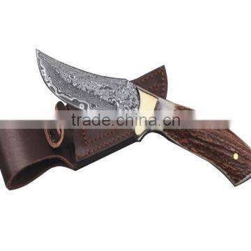 A DIFFERENT WOOD COMBINATION HANDLE DAMASCUS STEEL HUNTING KNIFE photo-6