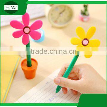 promotional wholesale cheap funny school office stationery mini cartoon silicone plastic sun flower pot roller ball point pen