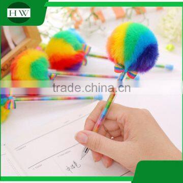 funny school office stationery mini plastic rainbow hair ball roller ball point pen