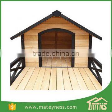 Large Pet Wooden Dog House With Patio Wooden Timber Bed Porch Deck photo-3