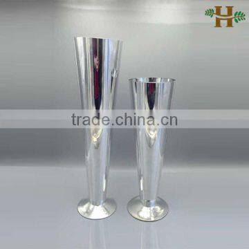 Handblown Tall Silver Trumpet Glass Vases photo-2