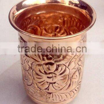 NICELY EMBOSSED HAND 100% PURE COPPER CUP TUMBLER FOR WATER, BEER, MOSCOW MULE, VODKA photo-2