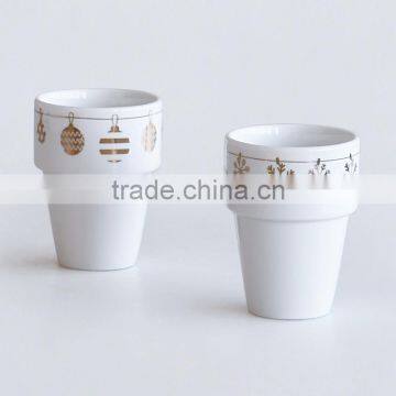 Set of 2 Stackable Coffee Cups, Porcelain With Decal Printing photo-3