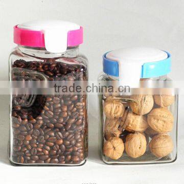 zibo square food use glass grain jars for nut with lid and handle