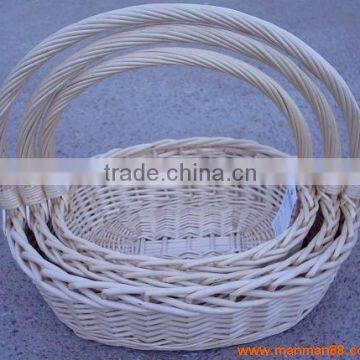 white wicker basket with handle