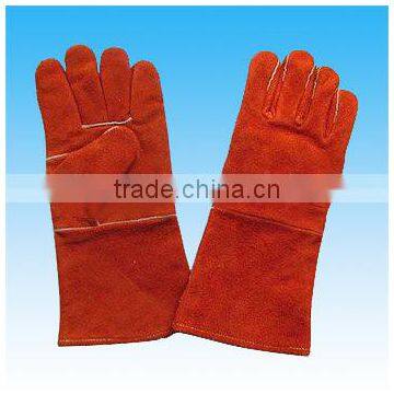 Red Color Safety Gloves,Cow Split Leather Work Glove,Leather Welding Gloves