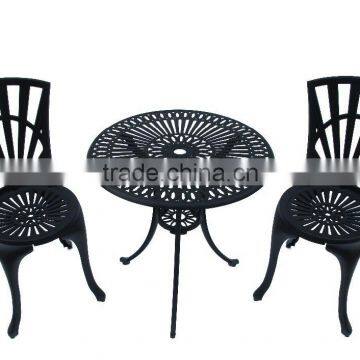 Popular cast Aluminum garden metal bistro set black metallic table and chair for hot sale