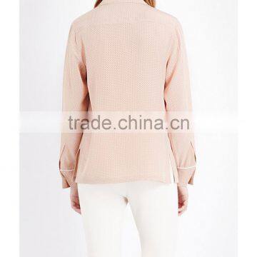 Wholesale Women Newest Collar Long Sleeves Buttoned Cuffs Polka Dot Printed Silk Shirt(DQE0155T) photo-3