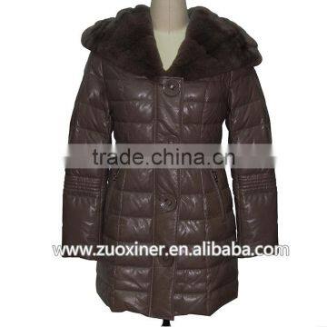 High fashion winter brown imitation sheep leather fur coat for women button clousure 2013