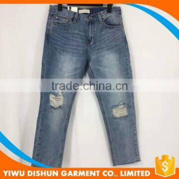 Women wholesale brand worn ninth pants blue jeans