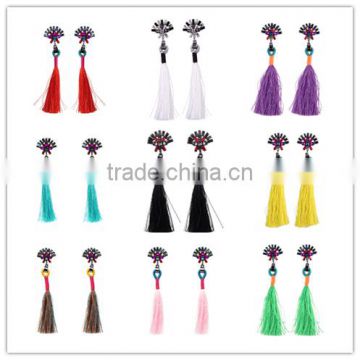 Fashion Shiny Rhinestone Colorful Long Tassel Dangle Earrings