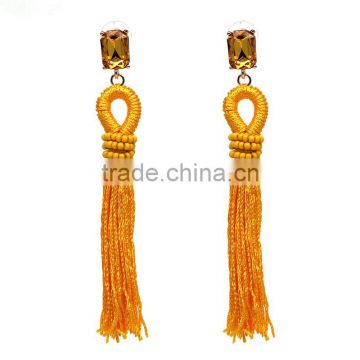 Bohemian Jewelry Rhinestone Gems With Long Colorful Tassel Charms Earrings for Women photo-6