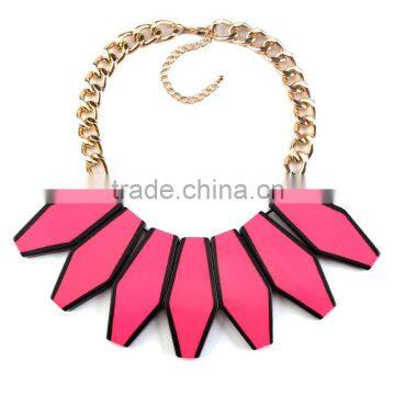 2016 Europe and the United States Multiple Hot Pink Color Arcylic Geometric Pendant Necklace photo-3