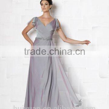 elegant mother ball gown chiffon beaded short sleeve bridesmaid dress