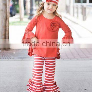 2017 New Design Kids Clothing Soft Cotton Trousers Ruffle Wholesale Orange Children Baby Pants for Girl photo-3