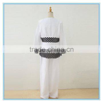 Wholesale Linen Suits 3 Pieces Pants Suits Woman Church Suits With Embroidery Cutwork Design photo-6