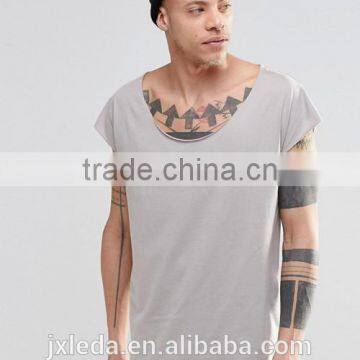 Men 100% cotton oversized scoop neck sleeveless grey t-shirt 2016