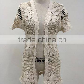 100% Cotton Lady's Crochet Pattern Top With Short Sleeve photo-2