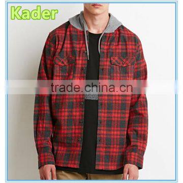 New Look Long Sleeve Check Men Shirts With Contrast Hood photo-2