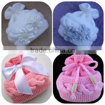 Wholesale Pure Colors Winter Knitting Beanies Baby Kids Bowknot Crochet Hats photo-2