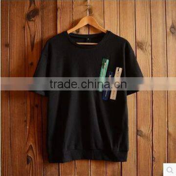 Pure Color T-shirt Men's Short Sleeve Round Collar Short Sleeves Zipper Decoration photo-2