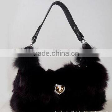 2016 New Arrival Fashion Factory Price Real Silver Fox Fur Lady Handbag