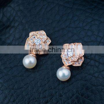 Micropave Zircon Earring Flower Stud Earring Silver 925 Natural Pearl Earring photo-2