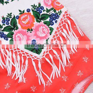 S60672B 2017 Floral Newborn Baby Girls Sleeveless Tassel Backless Romper Jumpsuit One-Pieces Outfits photo-2