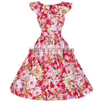 Bestdress walson wholesale red rose printing rockabilly dress for party wear clothes