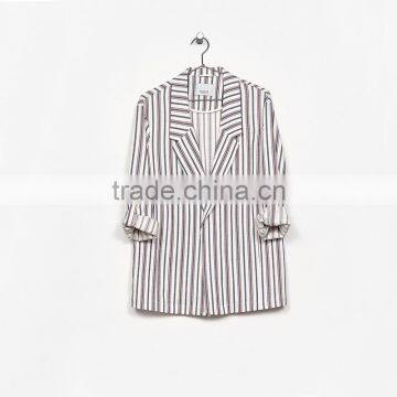 Long Flowing Jacket With Rolled up Sleeves Striped Blazer Coat Womens photo-5