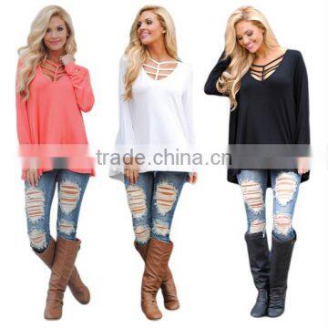 The European and American fashion pure color loose long-sleeved T-shirt