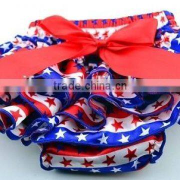 4th of July Baby girl satin ruffle bloomer toddler diaper cover star stripes Newborn blue red bloomer