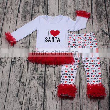 Newest Goods in stock! Sue Lucky 2017 boutique cotton embroidery I love Santa! baby/kids girl clothes wholesale ready to ship