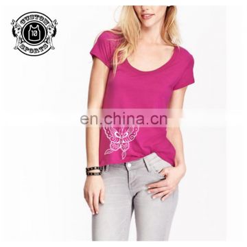 2016 Latest fashion low collar women t-shirt