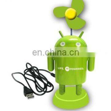 plastic usb rechargeable robot mini fan-green for trade show,gift,table cool fan